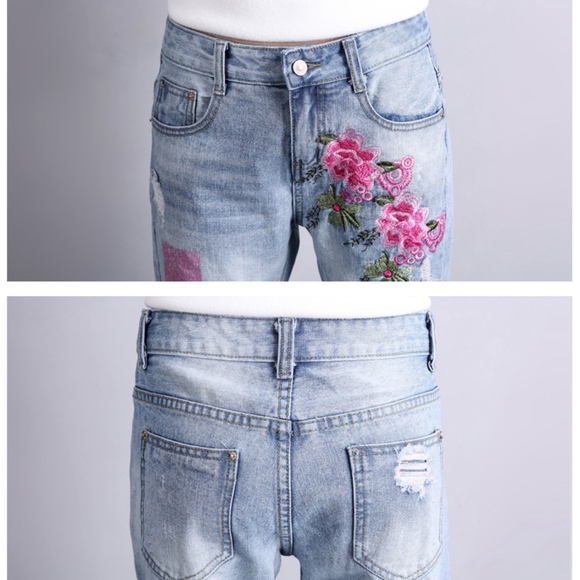 womens jeans with flower embroidery - Picture 3 of 8